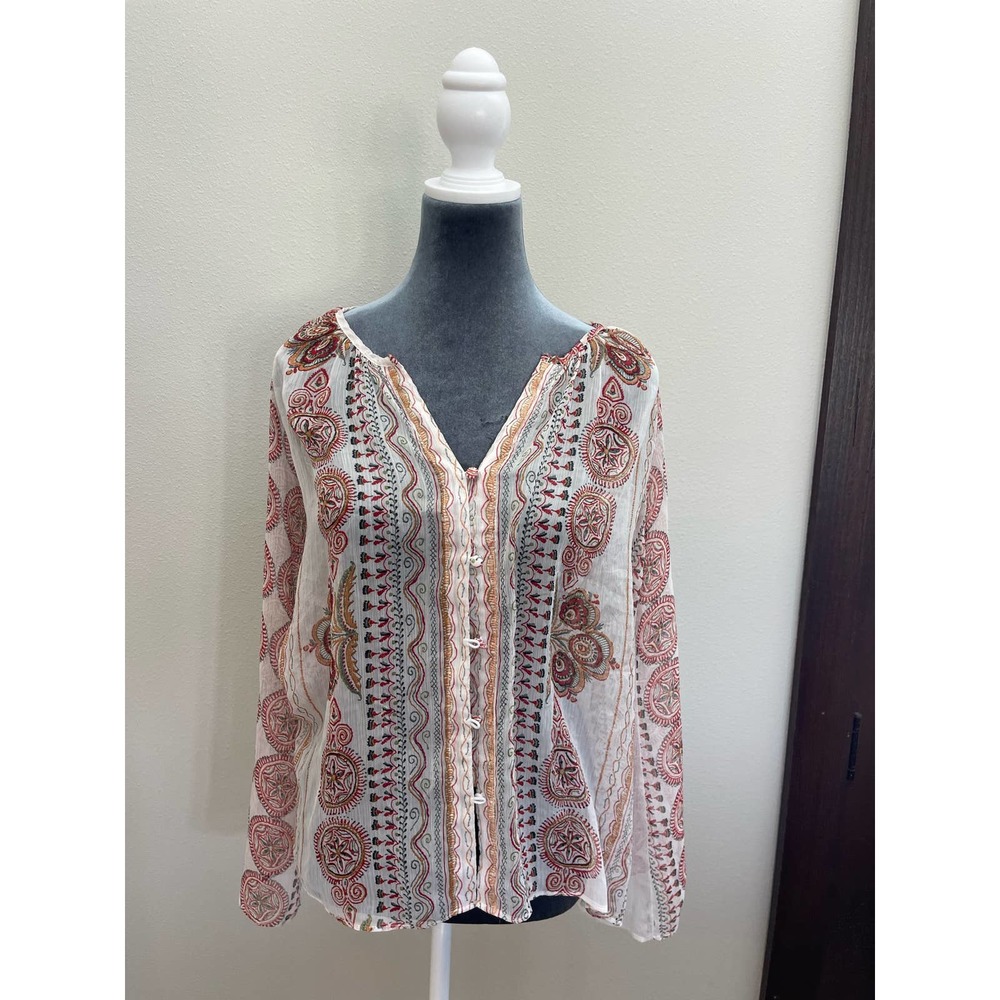 Blu Spero White Sheer Button Up Boho Top